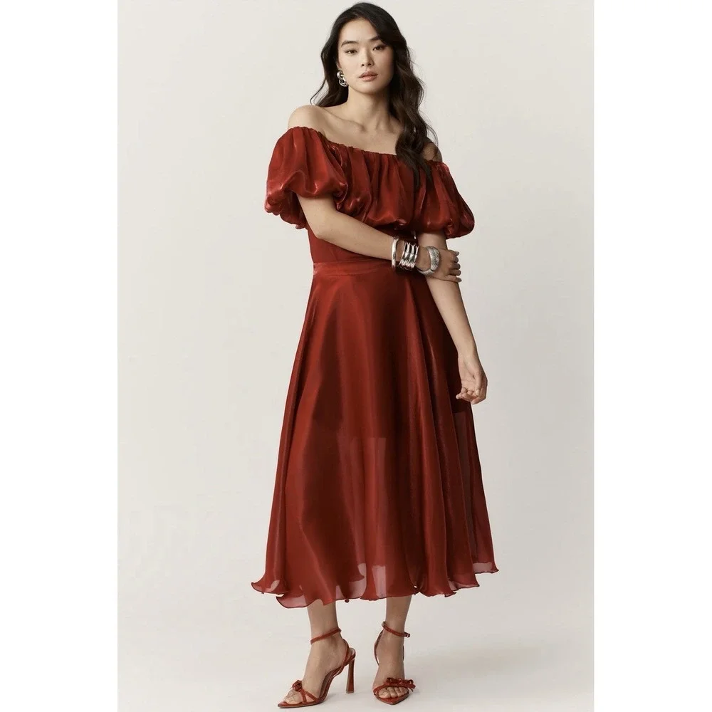 ANTHROPOLOGIE Blnk LONDON New Flattering OffShoulder SMALL Bubble Top Blouse Red - Picture 11 of 15